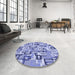 Round Patterned Slate Blue Rug in a Office, pat2307blu