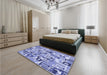 Patterned Slate Blue Rug in a Bedroom, pat2307blu