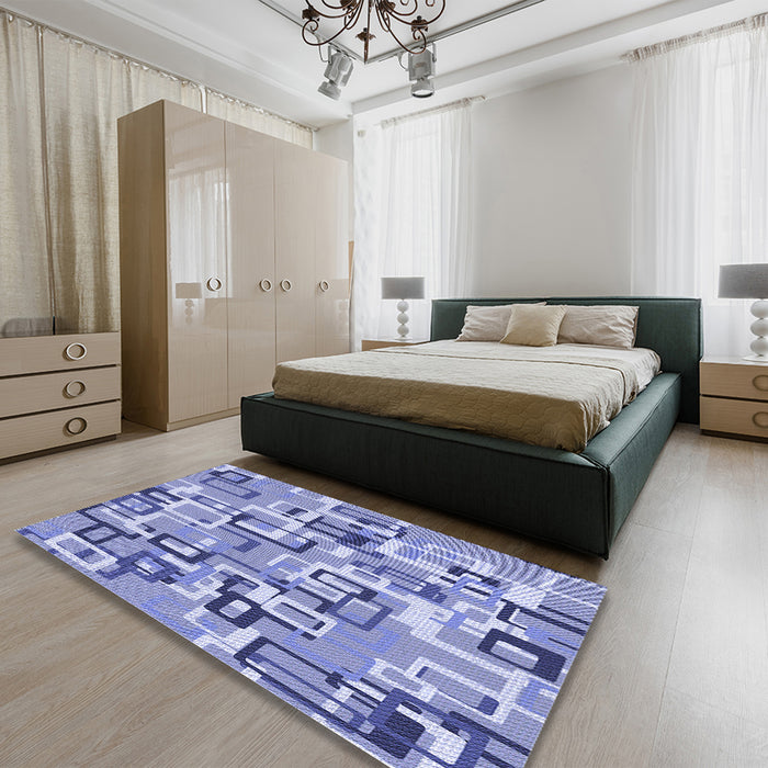 Patterned Slate Blue Rug in a Bedroom, pat2307blu