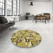 Round Patterned Chrome Gold Yellow Rug in a Office, pat2307brn