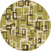 Square Patterned Chrome Gold Yellow Rug, pat2307brn