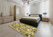 Patterned Chrome Gold Yellow Rug in a Bedroom, pat2307brn