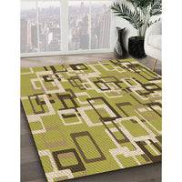 Patterned Chrome Gold Yellow Rug, pat2307brn