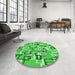 Round Patterned Neon Green Rug in a Office, pat2307grn