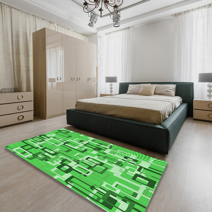 Patterned Neon Green Rug in a Bedroom, pat2307grn