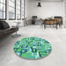 Round Patterned Lime Mint Green Rug in a Office, pat2307lblu