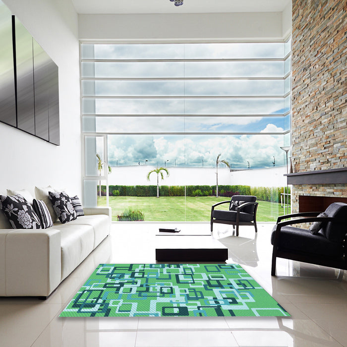 Square Patterned Lime Mint Green Rug in a Living Room, pat2307lblu