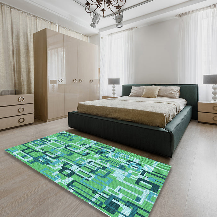 Patterned Lime Mint Green Rug in a Bedroom, pat2307lblu