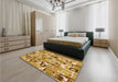 Patterned Yellow Orange Rug in a Bedroom, pat2307org