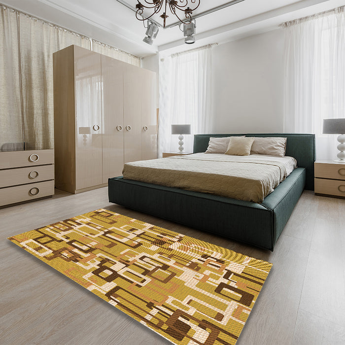 Patterned Yellow Orange Rug in a Bedroom, pat2307org