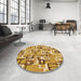 Round Patterned Yellow Orange Rug in a Office, pat2307org