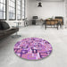 Round Patterned Orchid Purple Rug in a Office, pat2307pur