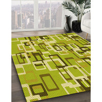 Patterned Dark Yellow Green Rug, pat2307yw