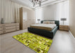 Patterned Dark Yellow Green Rug in a Bedroom, pat2307yw