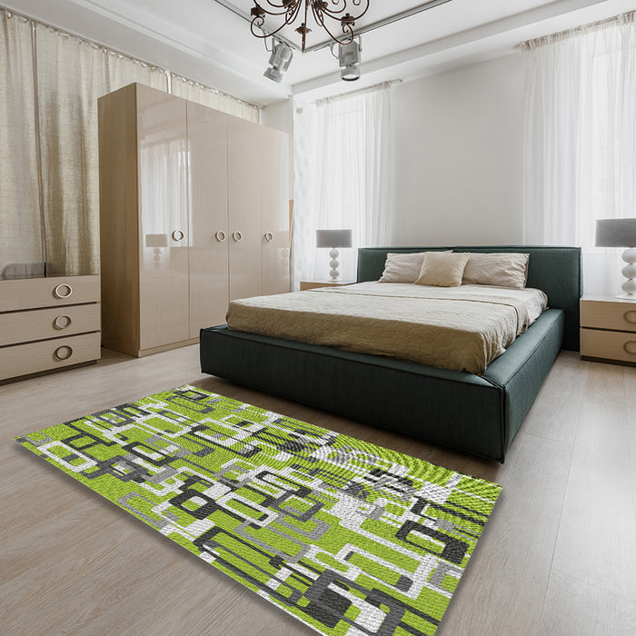 Machine Washable Transitional Green Rug in a Bedroom, wshpat2307