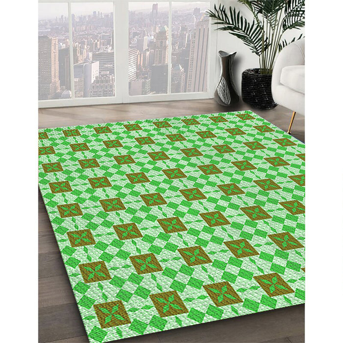 Patterned Green Rug in Family Room, pat2309grn