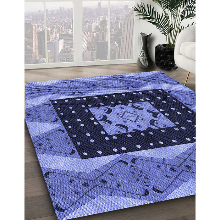 Patterned Sky Blue Rug in Family Room, pat231blu