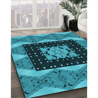 Patterned Bright Turquoise Blue Rug, pat231lblu