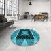 Round Patterned Bright Turquoise Blue Rug in a Office, pat231lblu