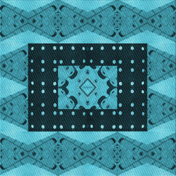 Round Patterned Bright Turquoise Blue Rug, pat231lblu