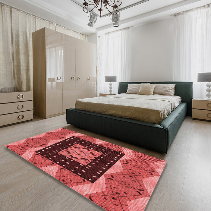 Patterned Red Rug in a Bedroom, pat231rd