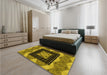 Patterned Yellow Rug in a Bedroom, pat231yw