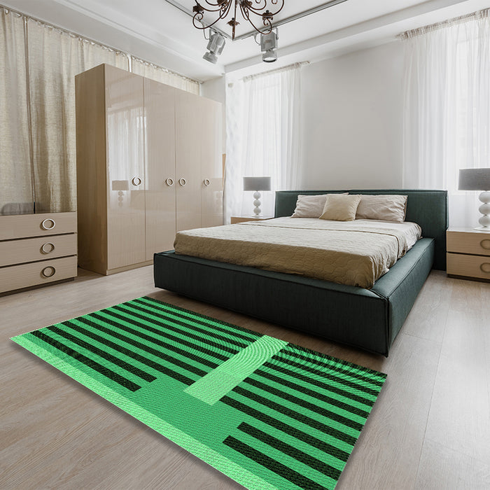 Round Machine Washable Transitional Deep Emerald Green Rug in a Office, wshpat2310grn