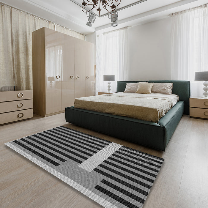 Patterned Charcoal Black Rug in a Bedroom, pat2310gry