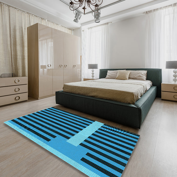 Patterned Deep-Sea Blue Rug in a Bedroom, pat2310lblu