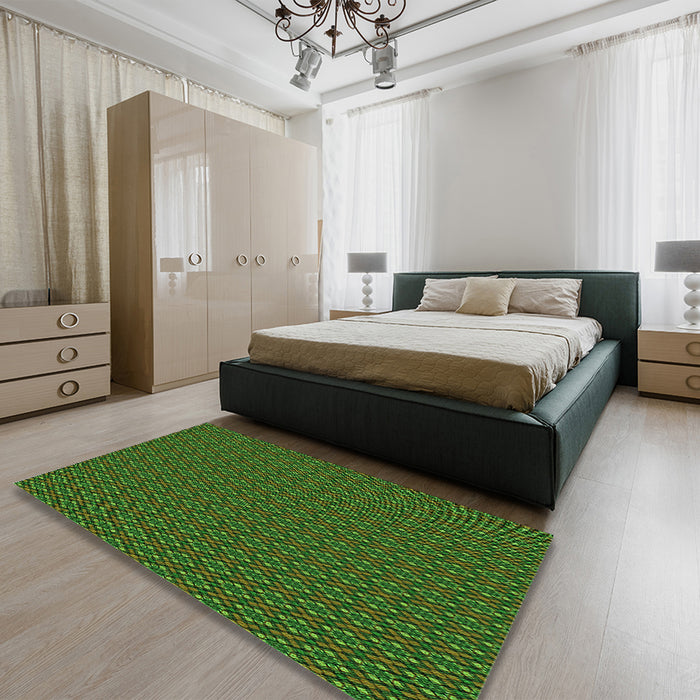 Patterned Dark Lime Green Rug in a Bedroom, pat2311grn