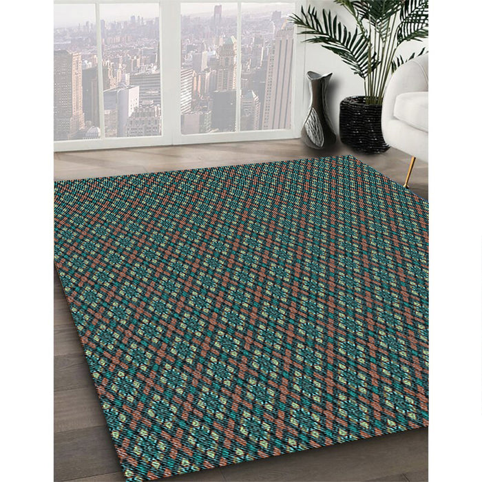 Patterned Sea Green Rug in Family Room, pat2311lblu