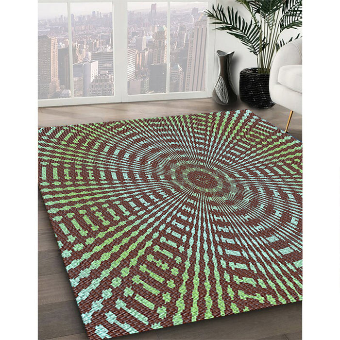 Patterned Pastel Green Rug in Family Room, pat2312lblu