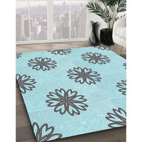 Patterned Cadet Blue Green Rug, pat2313lblu