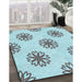 Patterned Cadet Blue Green Rug in Family Room, pat2313lblu