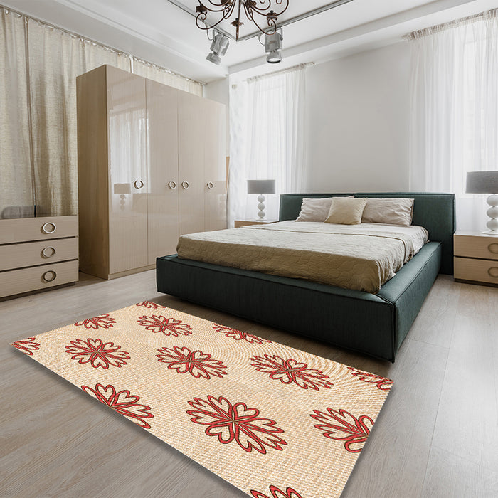 Patterned Navajo White Gold Rug in a Bedroom, pat2313org