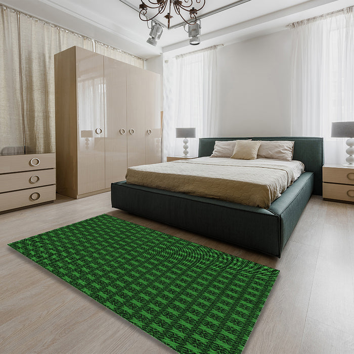Patterned Green Rug in a Bedroom, pat2314grn