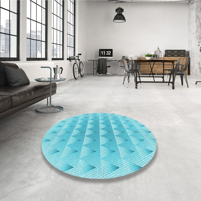 Round Patterned Bright Turquoise Blue Rug in a Office, pat2316lblu