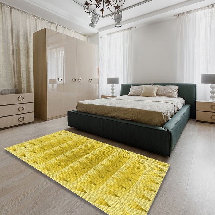 Patterned Yellow Rug in a Bedroom, pat2316yw