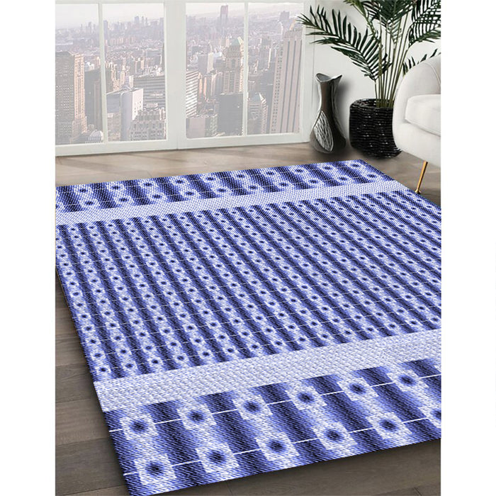 Patterned Blue Rug in Family Room, pat2318blu