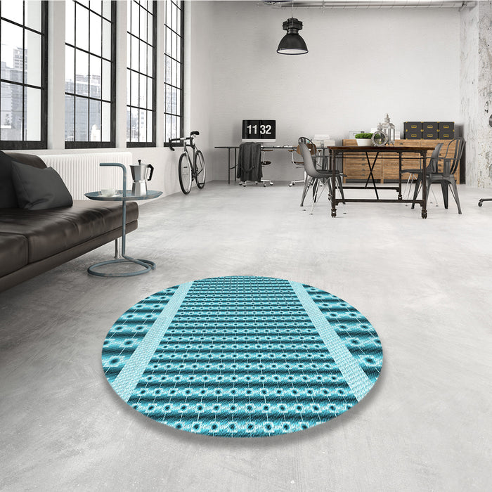 Round Patterned Dark Cyan Green Rug in a Office, pat2318lblu