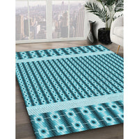 Patterned Dark Cyan Green Rug, pat2318lblu