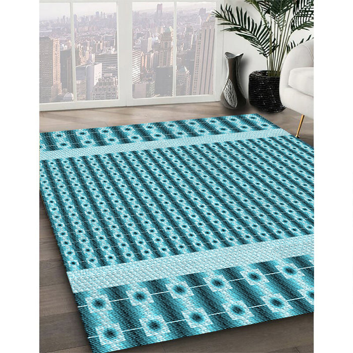 Patterned Dark Cyan Green Rug in Family Room, pat2318lblu