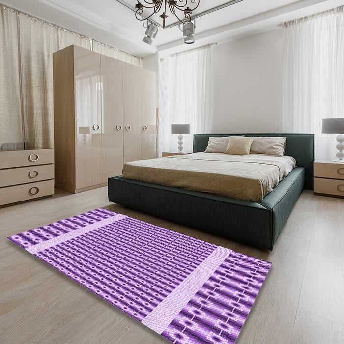 Patterned Dark Orchid Purple Rug in a Bedroom, pat2318pur