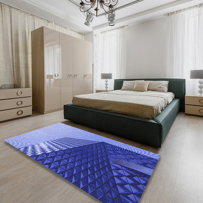 Patterned Denim Blue Rug in a Bedroom, pat232blu