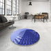 Round Patterned Denim Blue Rug in a Office, pat232blu