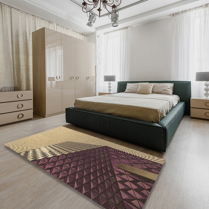 Patterned Dark Brown Rug in a Bedroom, pat232brn