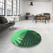 Round Patterned Deep Emerald Green Rug in a Office, pat232grn