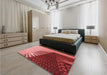 Patterned Tomato Red Rug in a Bedroom, pat232rd