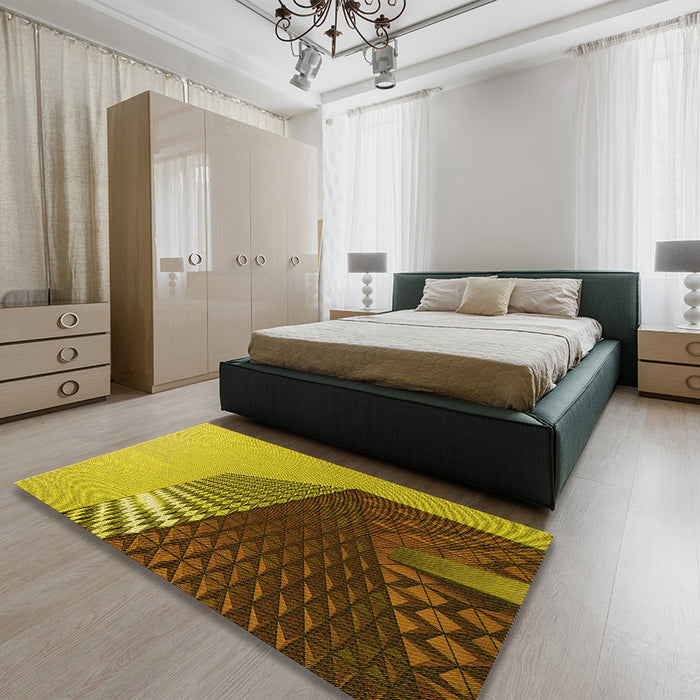 Patterned Dark Bronze Brown Rug in a Bedroom, pat232yw