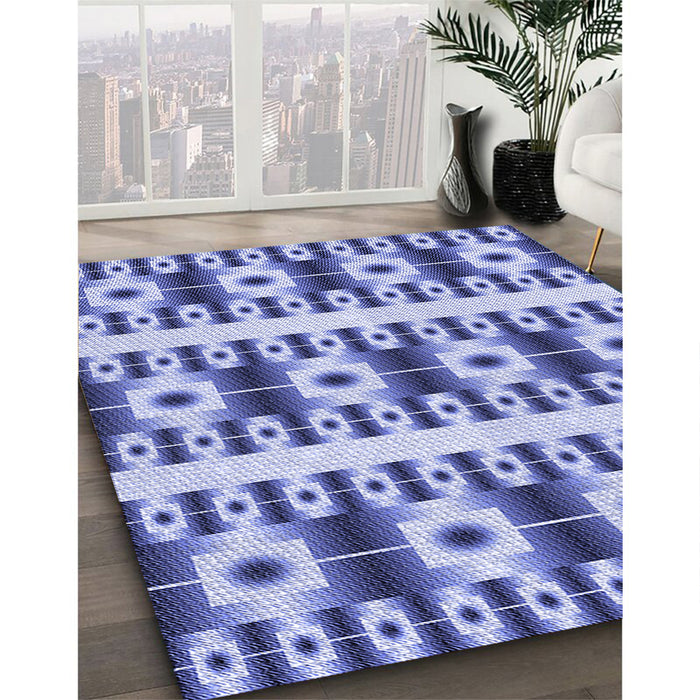 Patterned Blue Rug in Family Room, pat2320blu